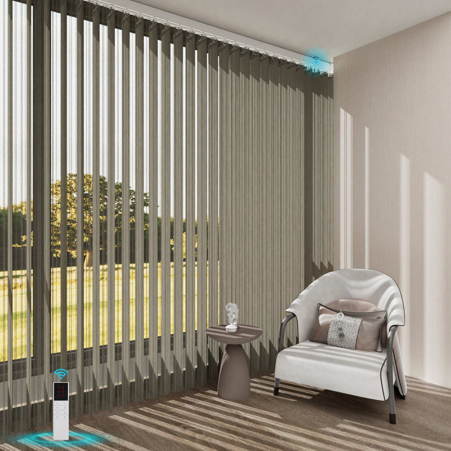 Blindify Motorized Rechargeable Battery Sheer Vertical Blinds Drapes Work with Remote(New Series)