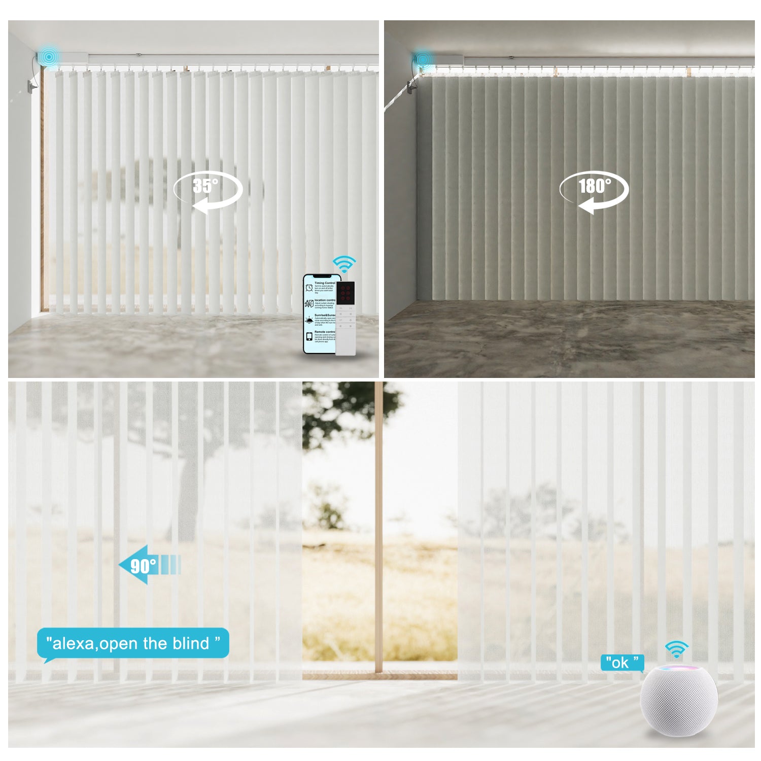 Blindify Motorized Plug-in AC power Sheer Vertical Blinds Drapes Work with App, Alexa