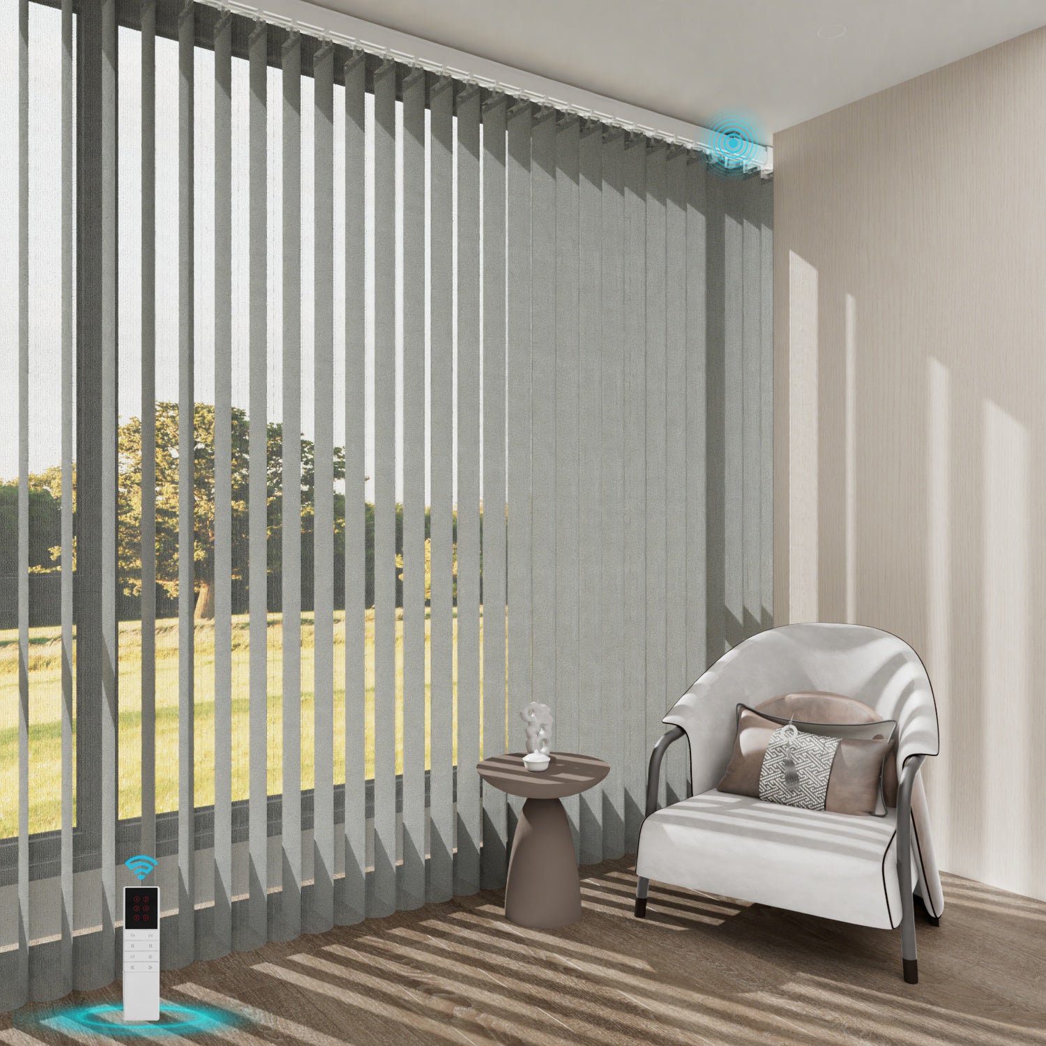 Blindify Motorized Rechargeable Battery Sheer Vertical Blinds Drapes Work with Remote