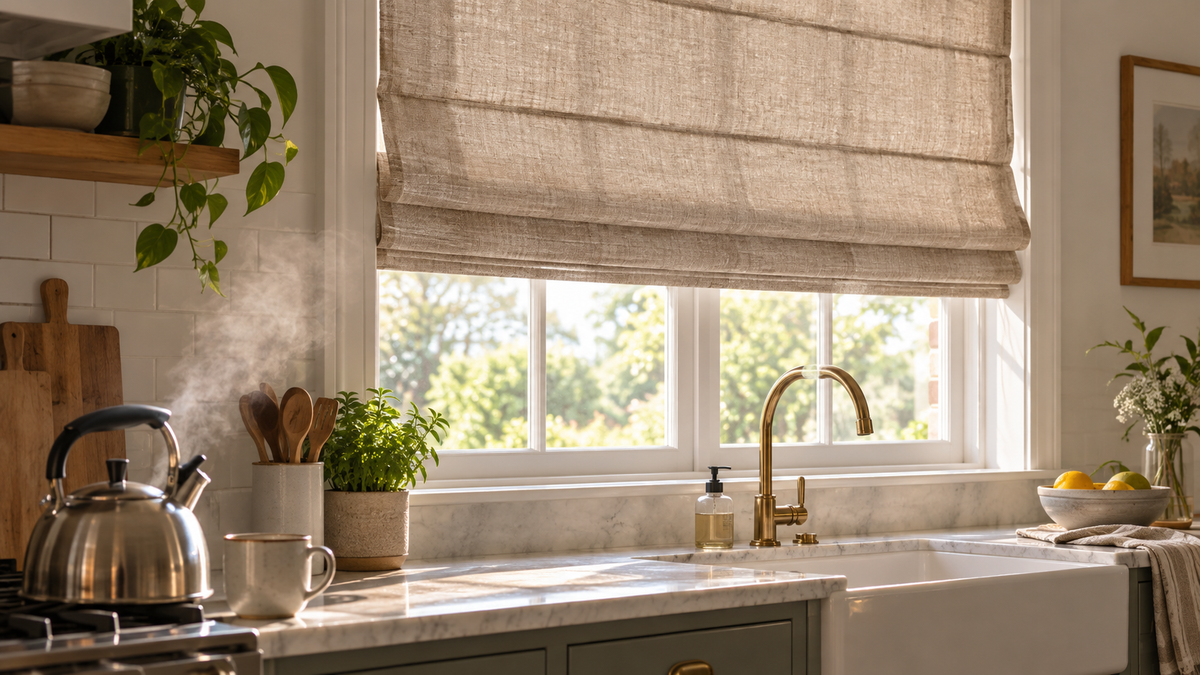 roman shade in the kitchen perfect match