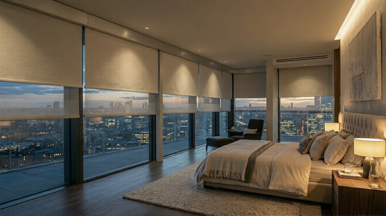 dual shades are perfectly suitable shades for flexible shading solution, light filtering during morning and blackout shading for night use, motorized control