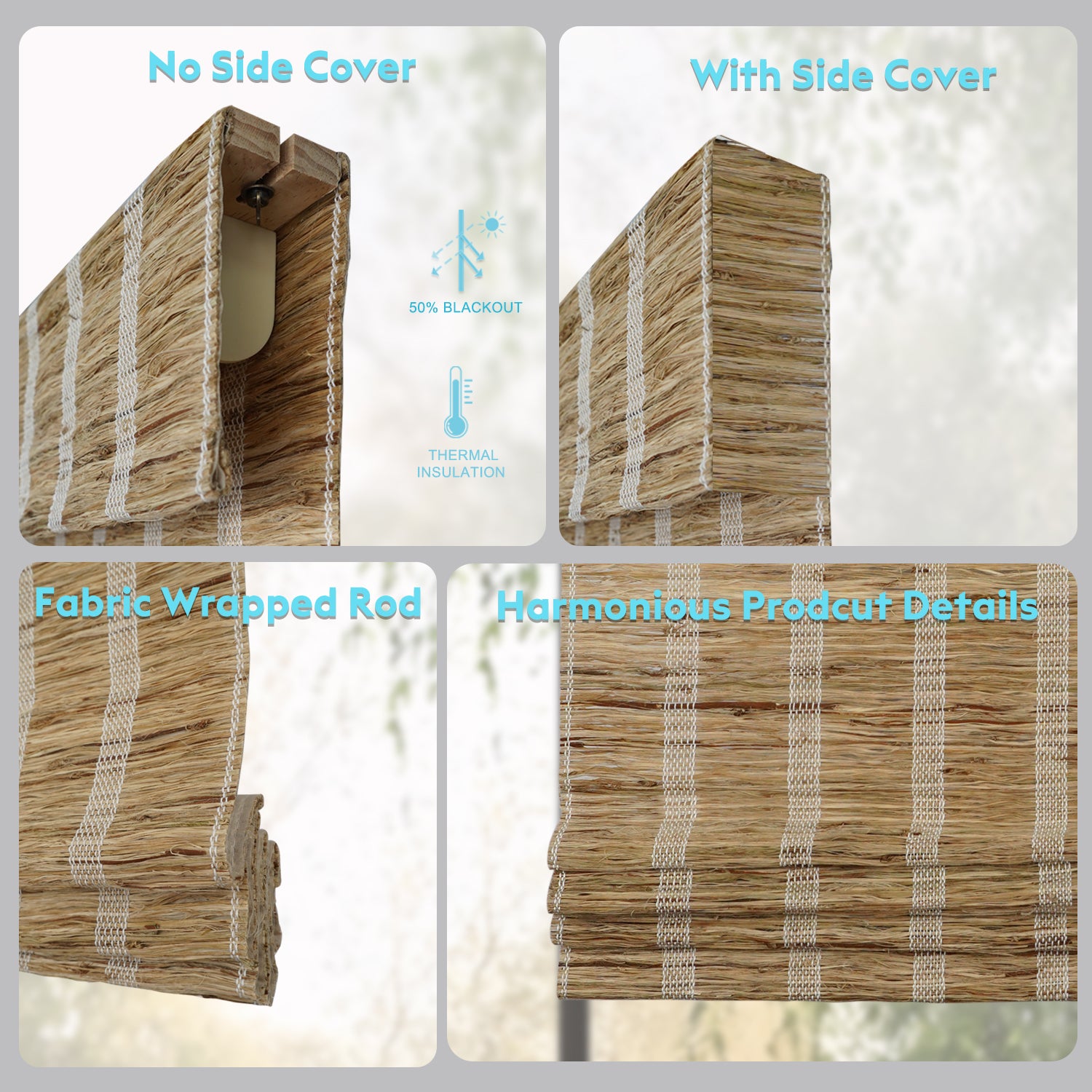 Free-stop Manual Bamboo Roman Shade