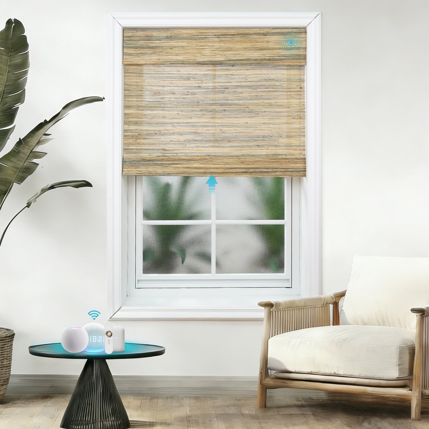Blindify Motorized Bamboo Roman Shade - 42 Natural Fabric Colors