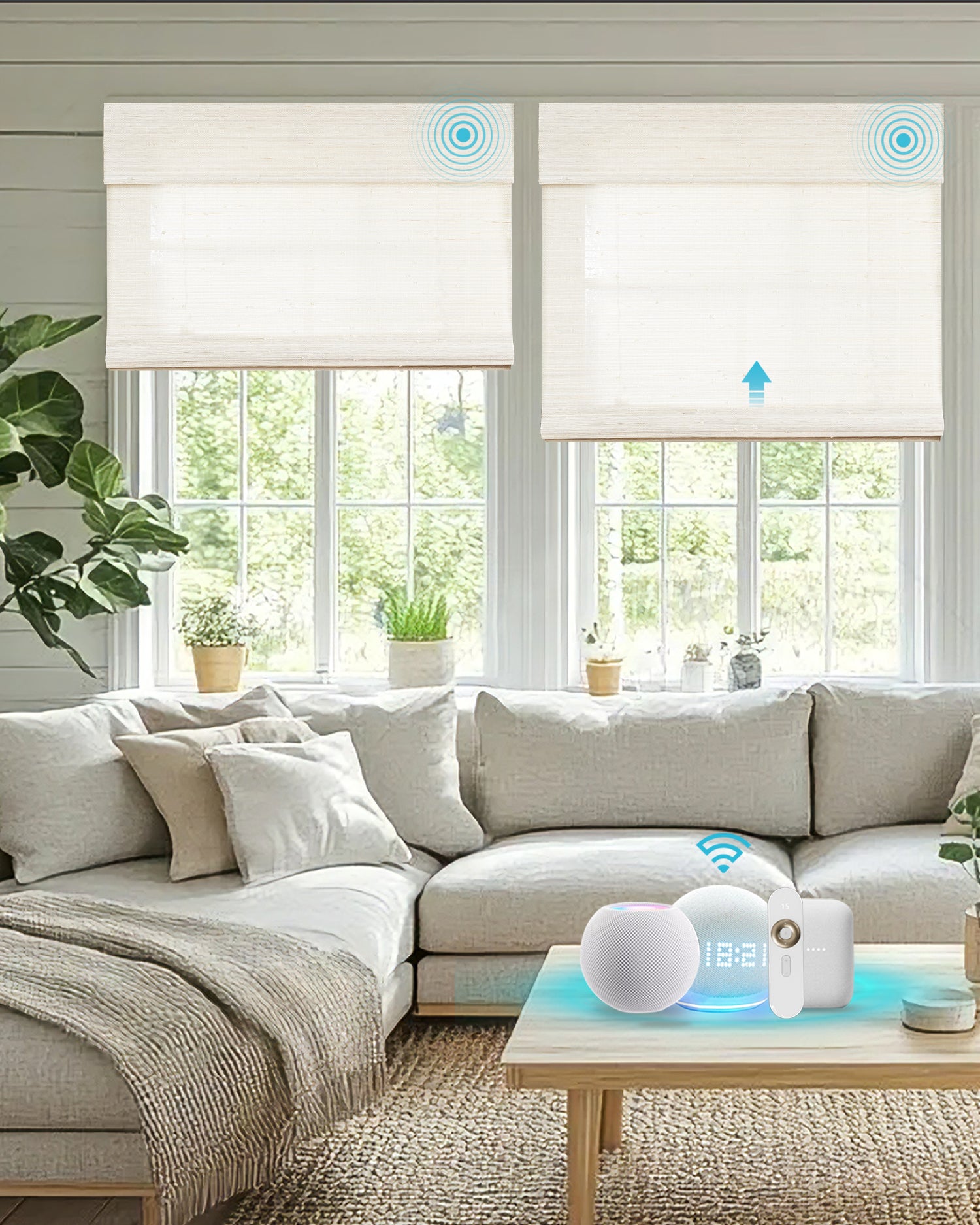 Motorized Natural Woven Bamboo Shades - Coastal Craft Collection