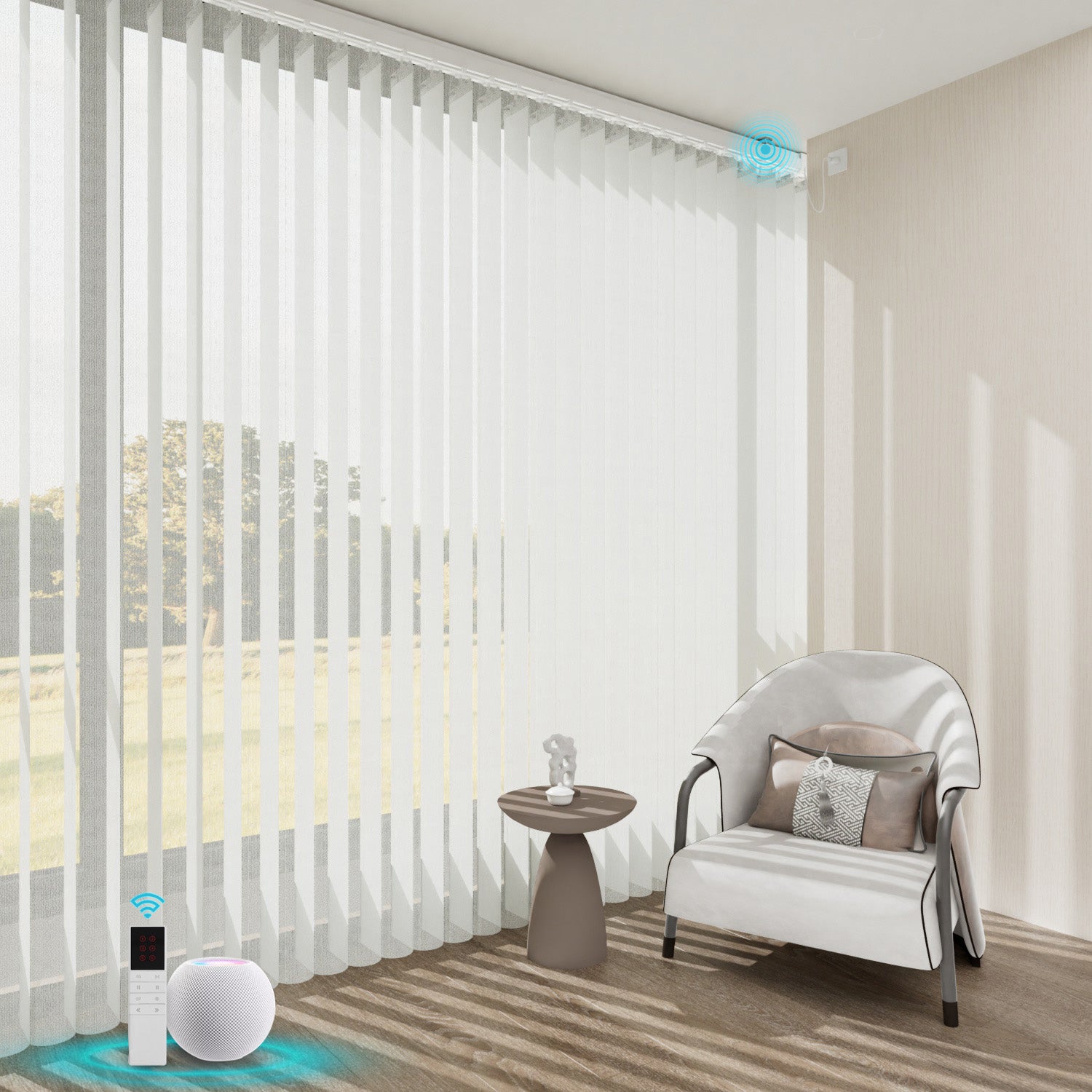 Blindify Motorized Plug-in AC power Sheer Vertical Blinds Drapes Smart Home Custom 