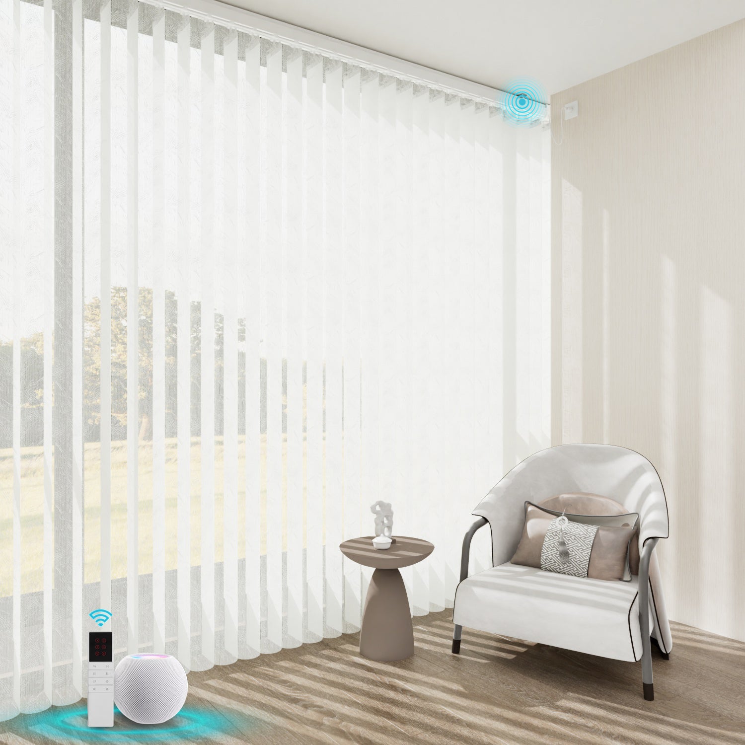 Blindify Motorized Plug-in AC power Sheer Vertical Blinds Drapes Work with App, Alexa