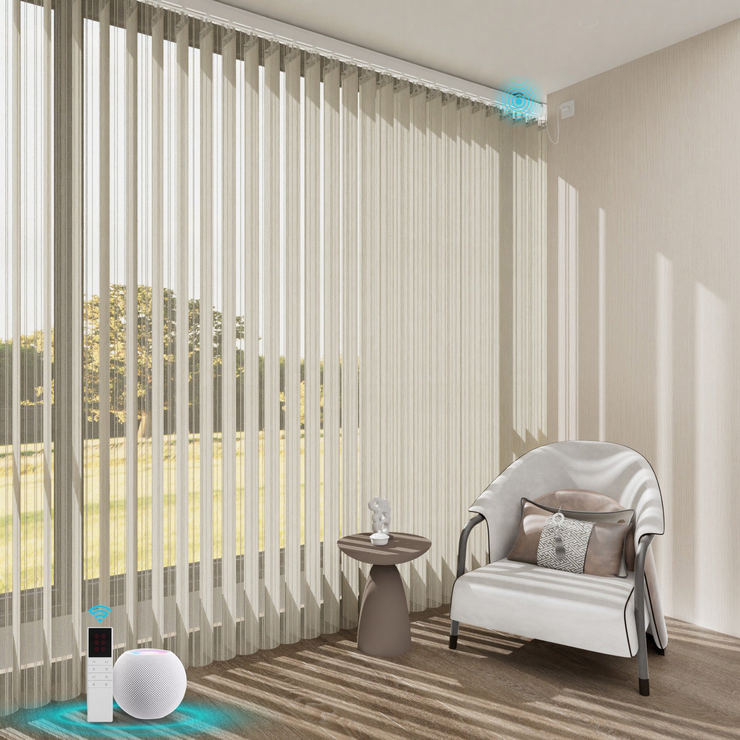 Blindify Motorized Plug-in AC power Sheer Vertical Blinds Drapes Work with App, Alexa(New Series)