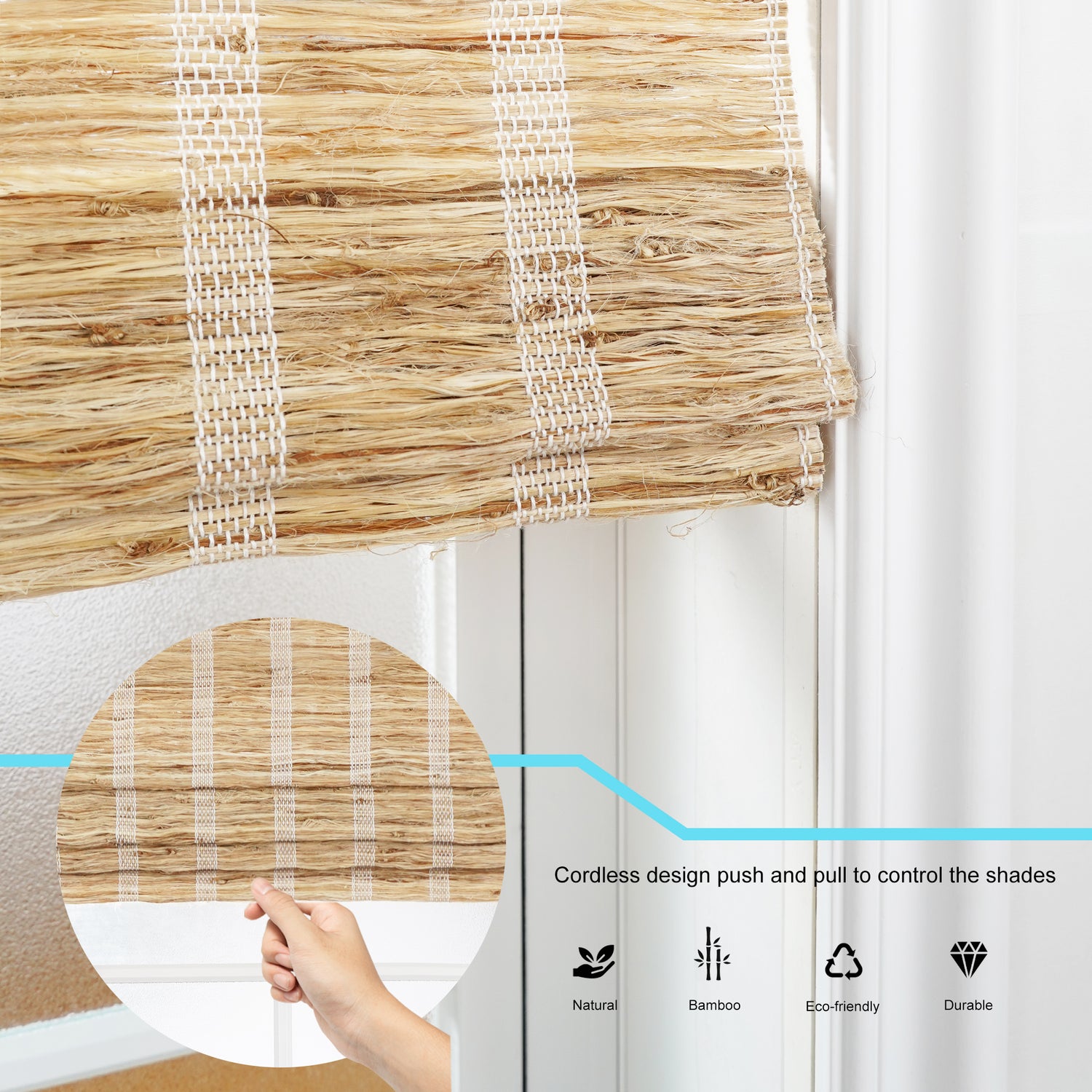 Free-stop Manual Natural Woven Bamboo Shades - Horizon Weave Collection