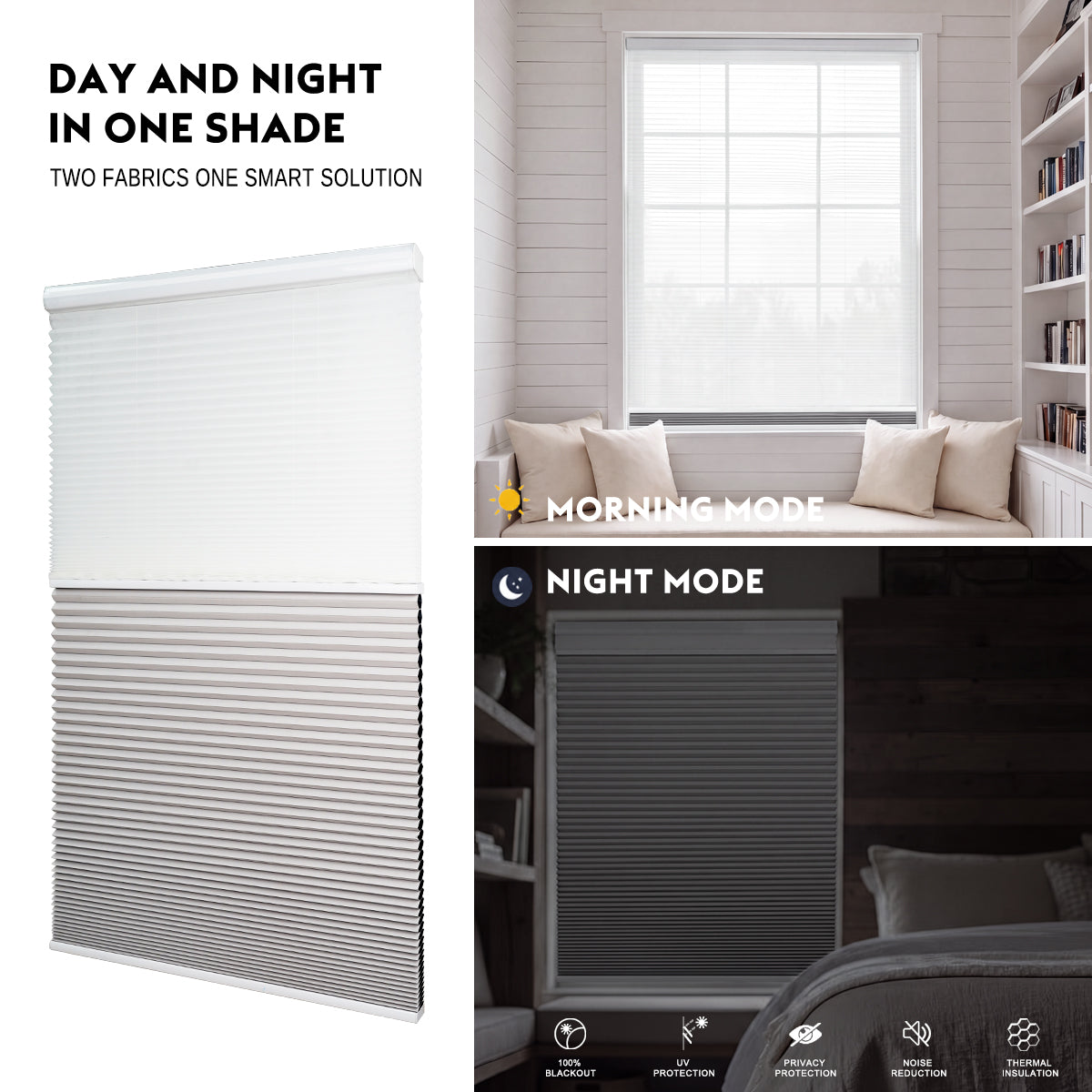 No-Drill  Motorized Day Night Cellular Shades