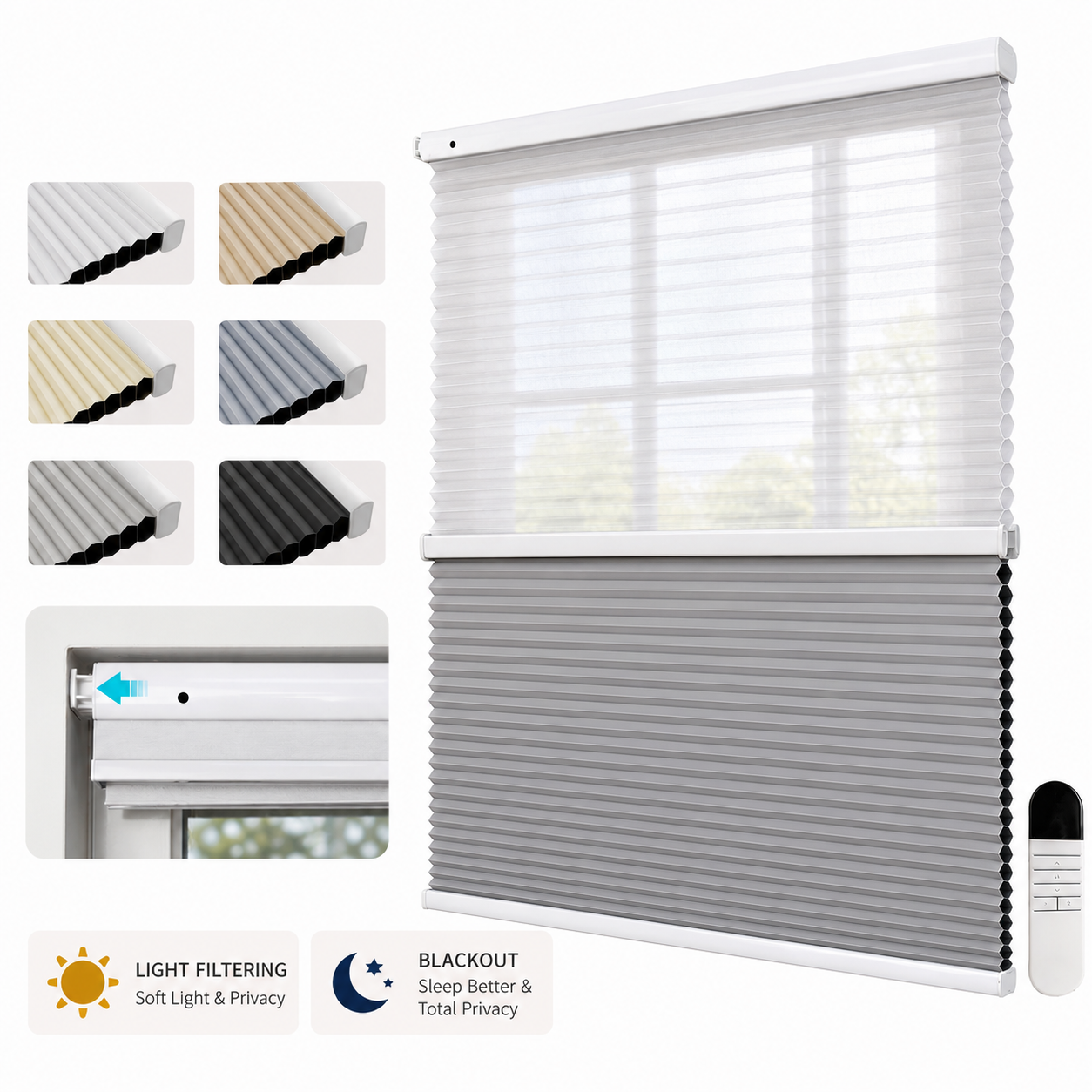 No-Drill  Motorized Day Night Cellular Shades